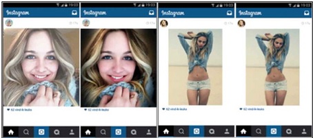 Examples of original versus manipulated Instagram photos emphasizing face, skin, and hair (left), or body (right) (Kleemans et al. 2016)